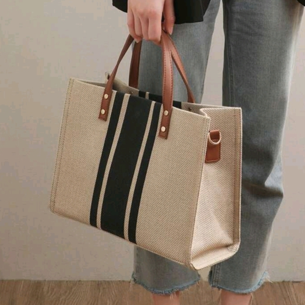 Double Stripe Canvas Tote Bag
